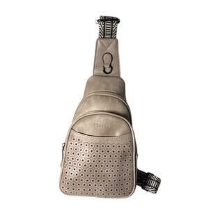 Sling Bag Crossbody Women’s Taupe Laser Cut Star Boho Festival Adjustable NEW